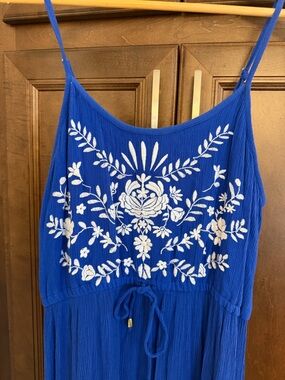love on a hanger Royal Blue Maxi Dress with White Floral Embroidery
